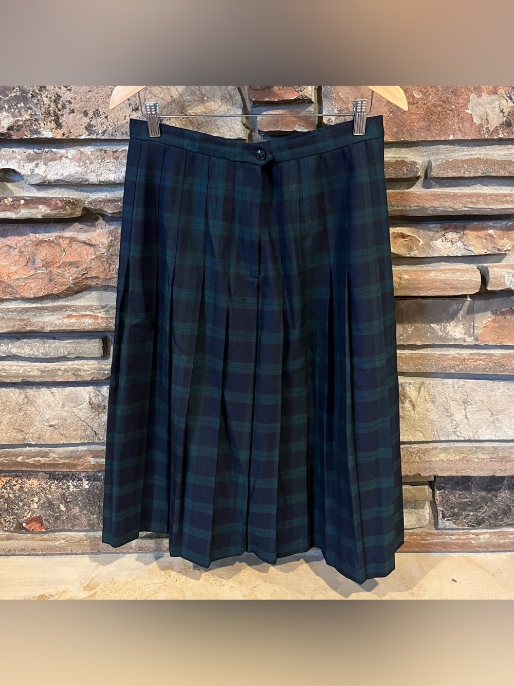 Vintage Michele Black Watch Tartan Dark Green & Navy Plaid Pleated Skirt